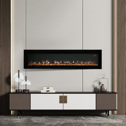 Wall Mounted Electric Fireplace with Remote, 9 LED Flame Effects, Recessed & Freestanding, 900W/1800W