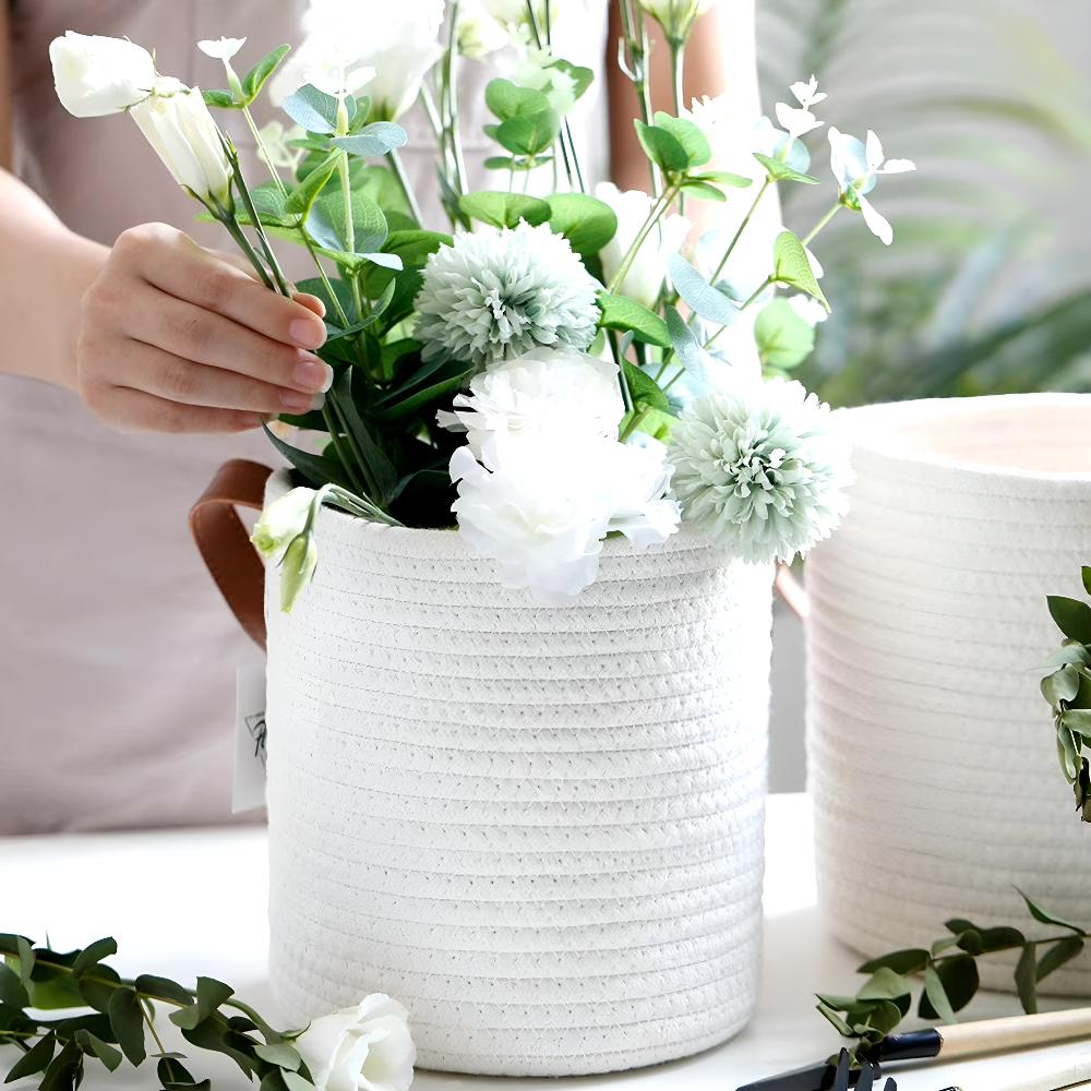 2-Pack Woven Cotton Rope Hanging Planter Baskets for Home Decor