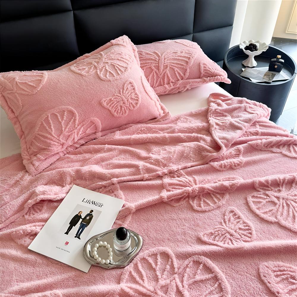 Plaid en flanelle jacquard douce à papillons pour une décoration intérieure chaleureuse