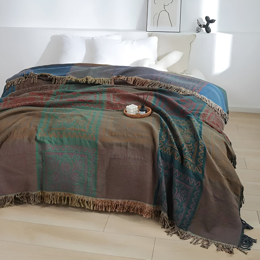 Boho Mandala Tassel Throw Blanket for Cozy Home Decor