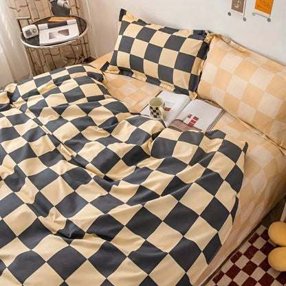 Chateau Checkered Bedding Set - 3 Piece Comforter & Pillowcase Set