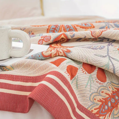 Plaid réversible en coton - Motif Fleurs de Vignoble pour un intérieur chaleureux