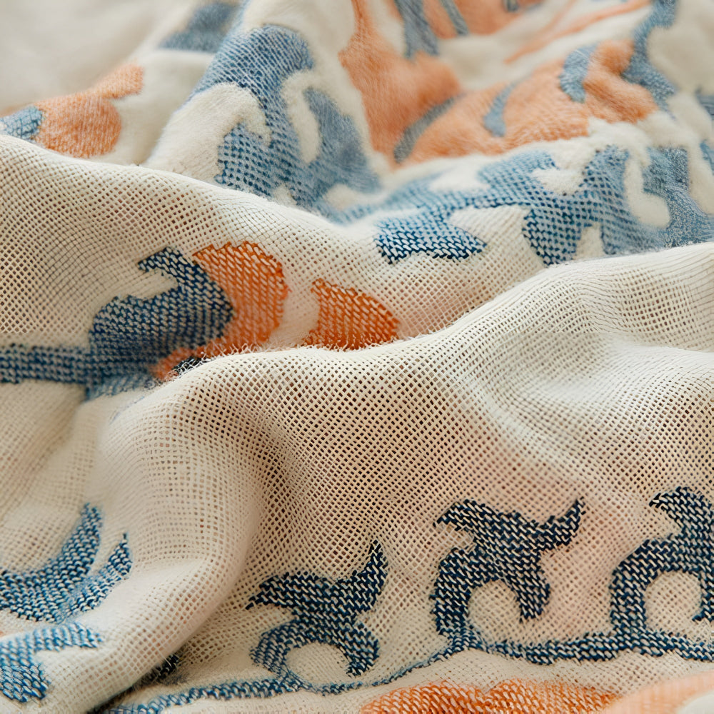Couverture réversible en coton à motifs floraux - Jeté rustique et confortable pour la décoration intérieure