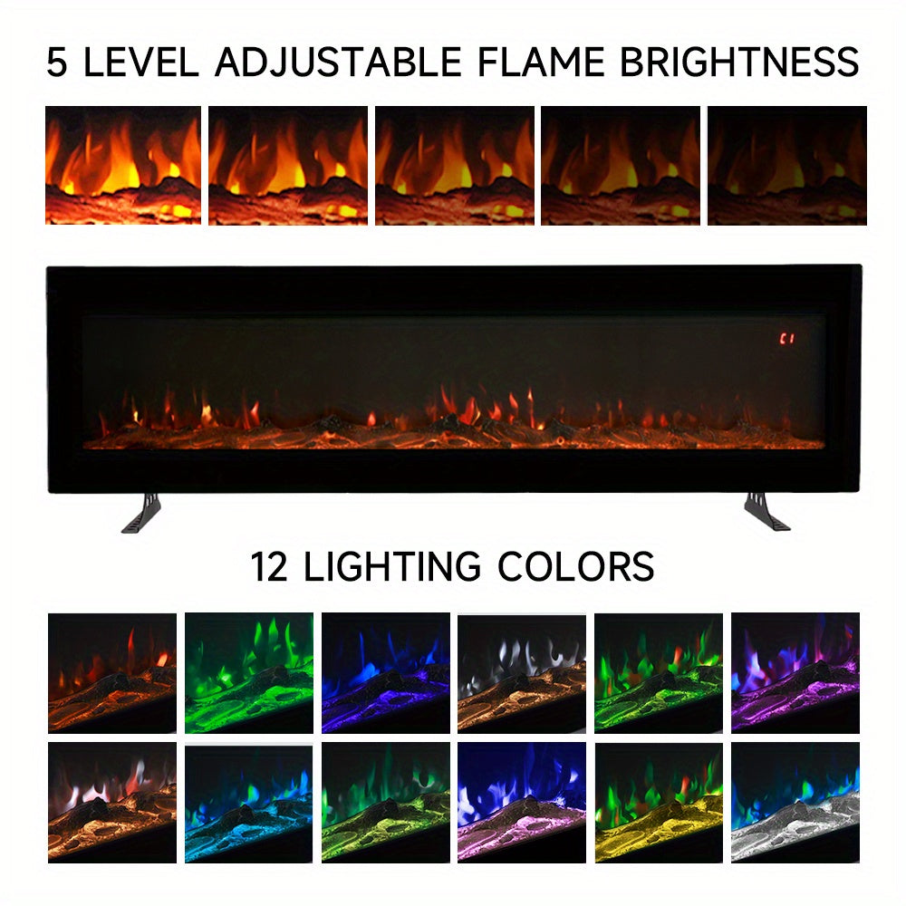 Wall Mounted Electric Fireplace with Remote, 9 LED Flame Effects, Recessed & Freestanding, 900W/1800W