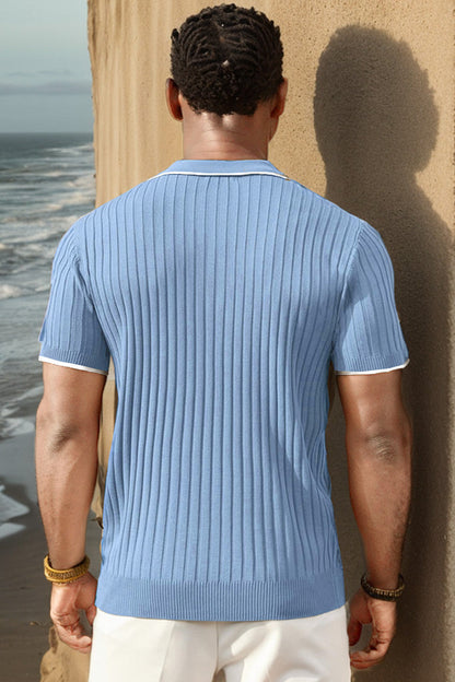 Strick T-Shirt - Mit Kragen - Viertel Reißverschluss - Poloshirt - Herrenhemd