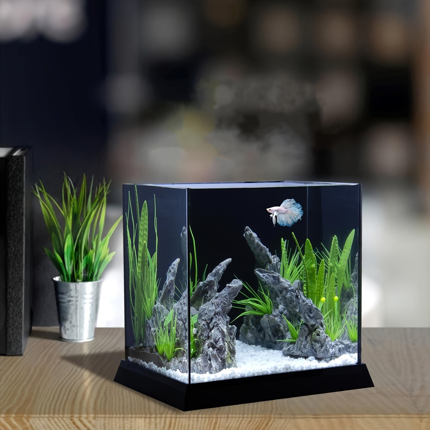 Grand aquarium en acrylique avec support - Aquarium élégant pour betta avec vue transparente, conception durable pour la maison ou le bureau