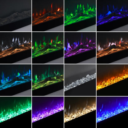 Wall Mounted Electric Fireplace with Remote, 9 LED Flame Effects, Recessed & Freestanding, 900W/1800W