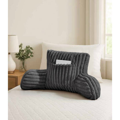 Cuddle Cushion - Faux Fur Ribbed Reading Chair Pillow with Arms for Sofa, Gaming & Relaxing Comfort