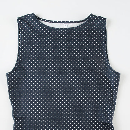 Damen ärmelloses Mini-Kleid mit Punkten und taillierter Taille