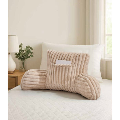 Cuddle Cushion - Faux Fur Ribbed Reading Chair Pillow with Arms for Sofa, Gaming & Relaxing Comfort