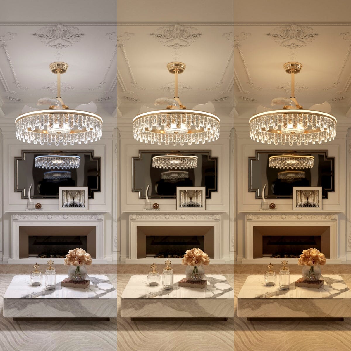 60cm Modern Gold Crystal Ceiling Fan with Light - Stylish Ceiling Light