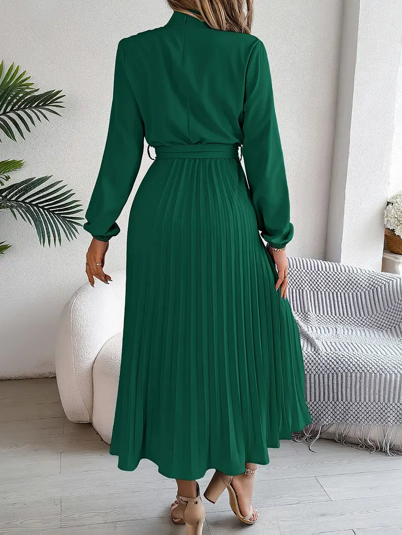 Dames Schickes Plissiertes Midi-Kleid mit Taillengürtel