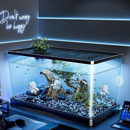 Grand aquarium avec couvercle - Aquarium robuste pour poissons et tortues, facile à nettoyer grâce à son couvercle ouvert