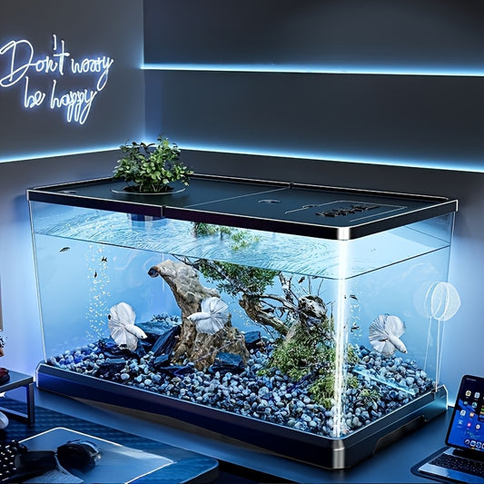 Grand aquarium avec couvercle - Aquarium robuste pour poissons et tortues, facile à nettoyer grâce à son couvercle ouvert