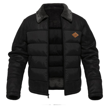 Herren Freizeit Pufferjacke mit Kunstfellkragen – Warmer einfarbiger Reißverschlussmantel