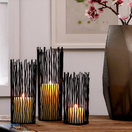 Black Iron Candle Holder for Desk - Stylish Home Decor Accent