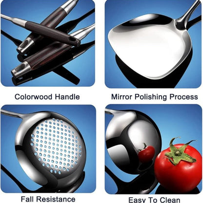 Glänzendes Edelstahl Holzutensilien-Set | 6 pièces