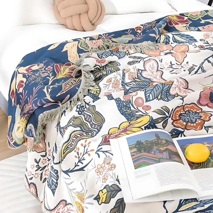 Plaid en coton à motifs floraux | Couverture décorative rustique bohème