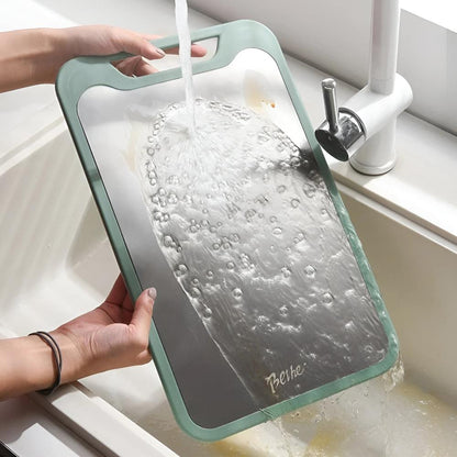 Stylische doppelseitige Schneideplatte aus Edelstahl