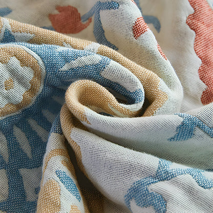 Couverture réversible en coton à motifs floraux - Jeté rustique et confortable pour la décoration intérieure