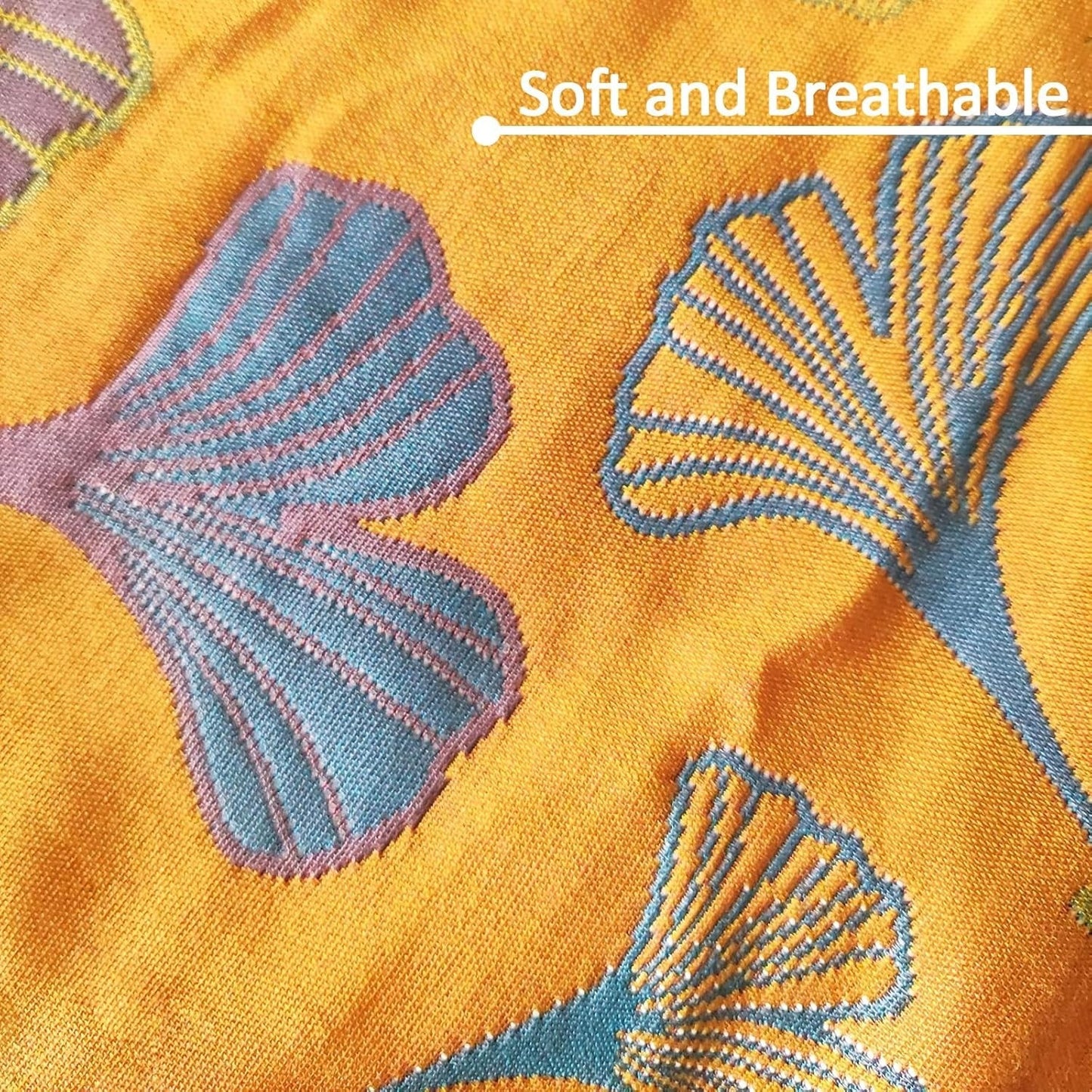 Taies d'oreiller en coton à motif de feuille de ginkgo - Ensemble de literie brodé décoratif