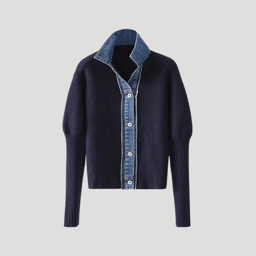 Dames Gebreide Cardigan avec Denim Accenten | Contraste élégant et style moderne