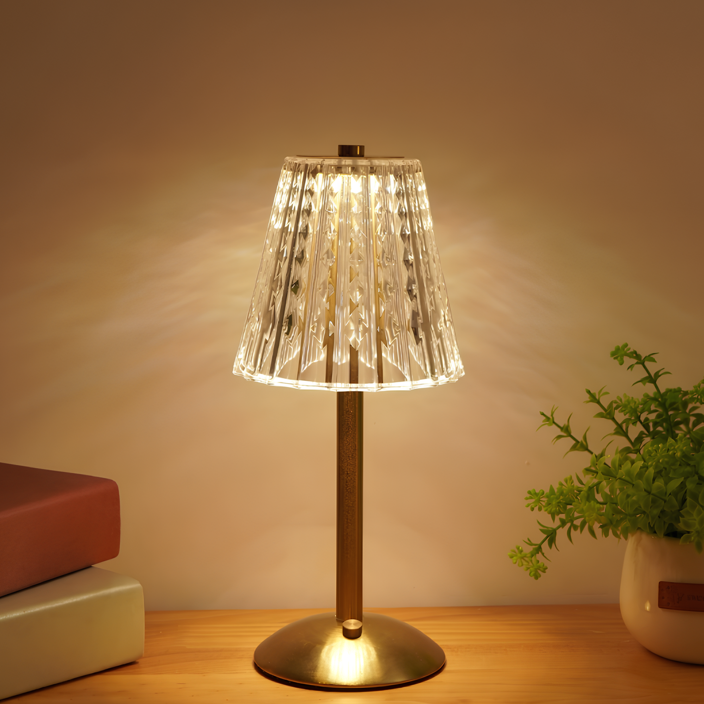 Touch Control Cordless LED Table Lamp with Golden Crystal Design