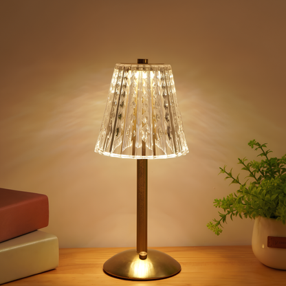 Touch Control Cordless LED Table Lamp with Golden Crystal Design
