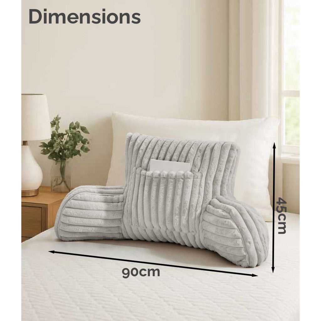 Cuddle Cushion - Faux Fur Ribbed Reading Chair Pillow with Arms for Sofa, Gaming & Relaxing Comfort