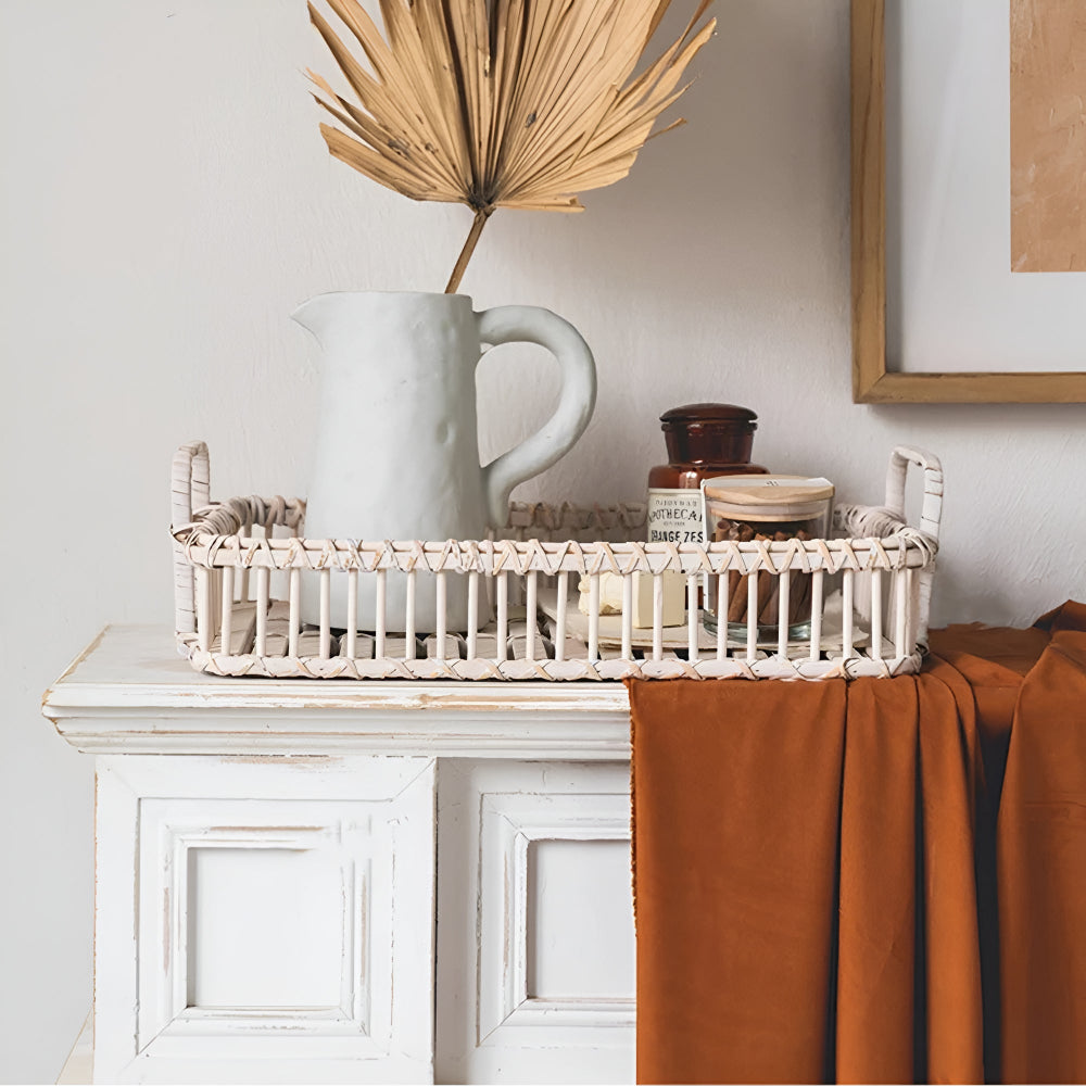 Plateau de service rustique en rotin - Plateau décoratif tressé pour la décoration intérieure