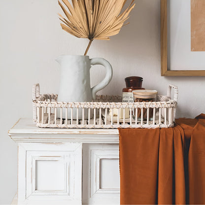 Plateau de service rustique en rotin - Plateau décoratif tressé pour la décoration intérieure