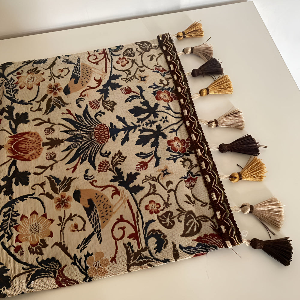 Vintage Blumen- & Vogel-Jacquard Tischläufer