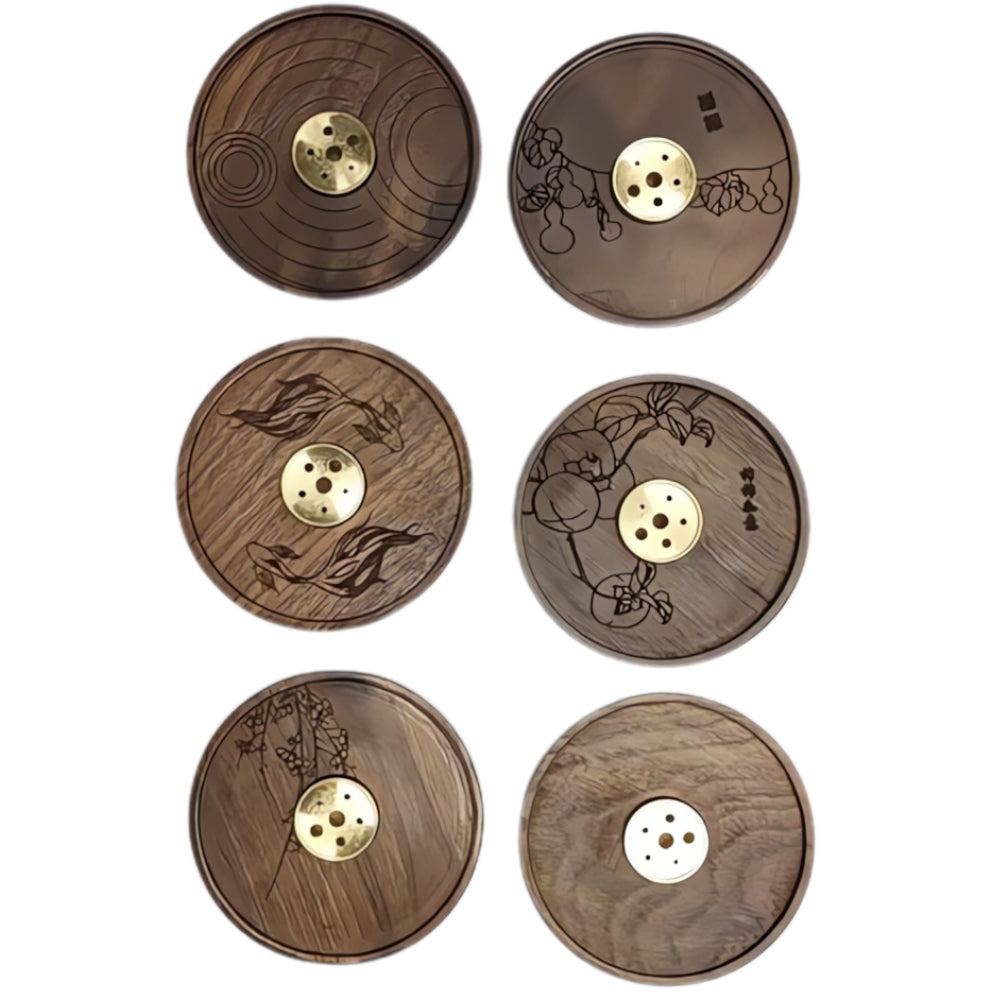 Wooden Round Copper Incense Holder for Home Decor and Aromatherapy