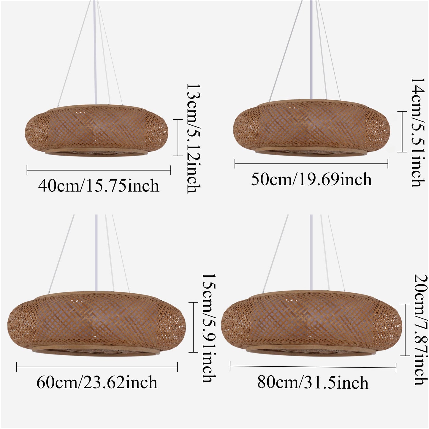 Plafonnier en rotin de bambou de style japonais – Montage encastré ou suspendu