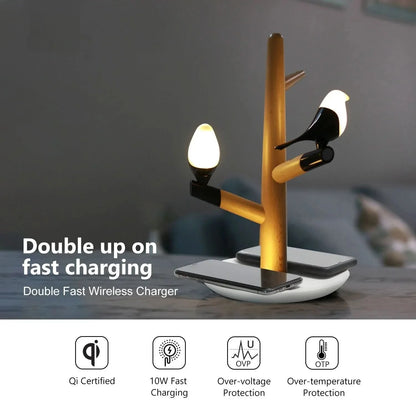 Lampe de bureau LED avec double chargeur sans fil pour téléphone et port USB