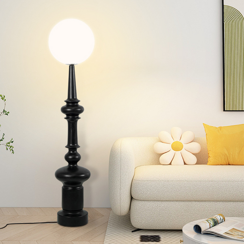 Stylish Modern Floor Lamp with Black Metal Base & Globe Shade