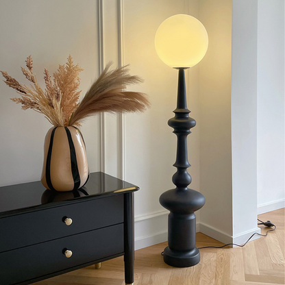 Stylish Modern Floor Lamp with Black Metal Base & Globe Shade