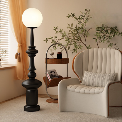 Stylish Modern Floor Lamp with Black Metal Base & Globe Shade