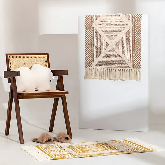 Beige Boho Fringe Tassel Area Rug - Textured Soft Living Room Decor