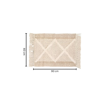 Beigefarbener Boho-Teppich mit Fransen und Quasten – Strukturierter, weicher Wohnbereich