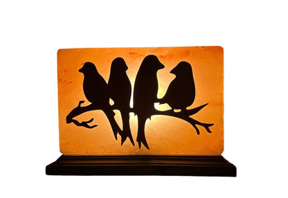 Lampe de sel de l'Himalaya avec figurines d'oiseaux sur une branche - Décoration naturelle pour la maison et lumière relaxante