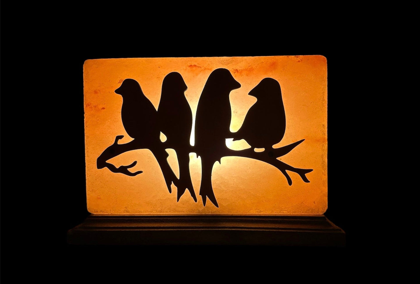 Lampe de sel de l'Himalaya avec figurines d'oiseaux sur une branche - Décoration naturelle pour la maison et lumière relaxante