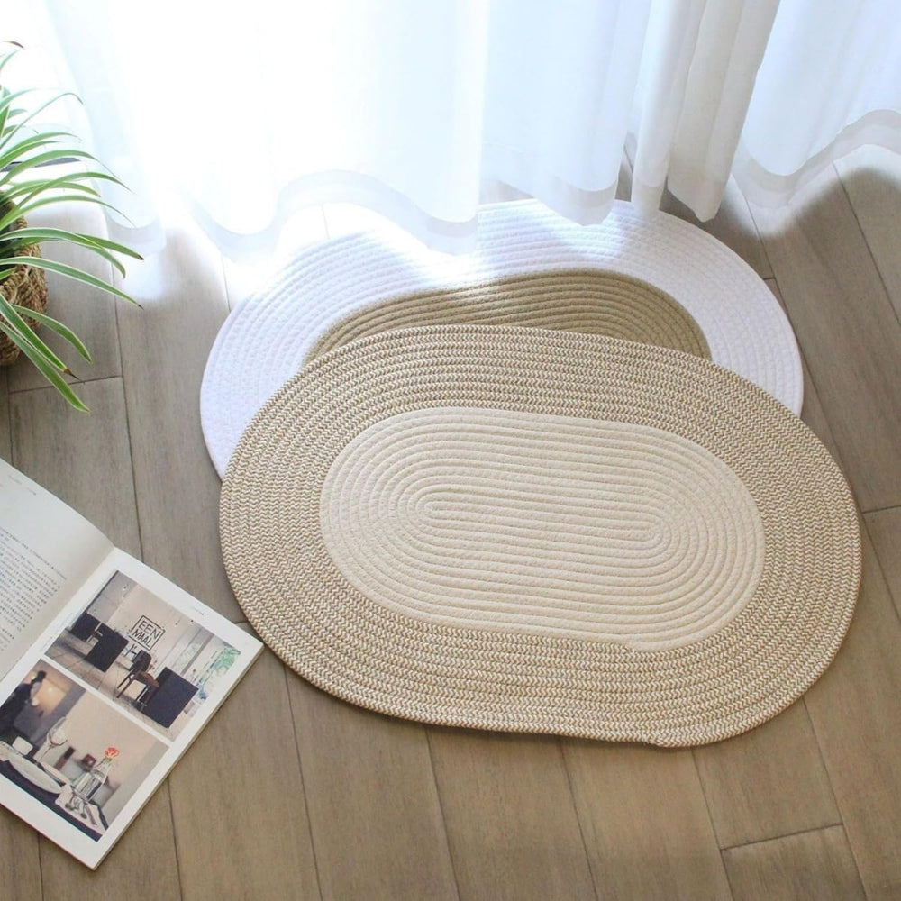 Bohemian Braided Hemp Oval Area Rug for Living Room & Bedroom Decor