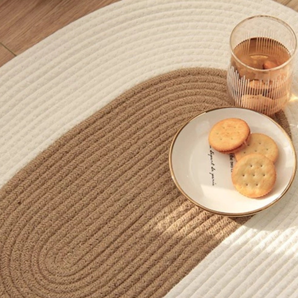 Bohemian Braided Hemp Oval Area Rug for Living Room & Bedroom Decor