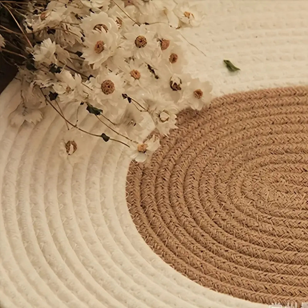 Bohemian Braided Hemp Oval Area Rug for Living Room & Bedroom Decor