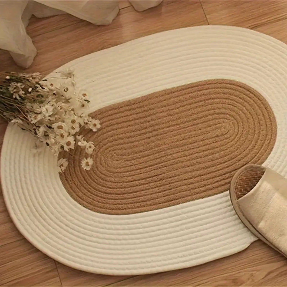 Bohemian Braided Hemp Oval Area Rug for Living Room & Bedroom Decor