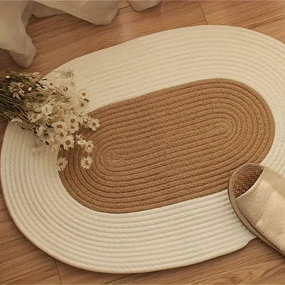 Bohemian Braided Hemp Oval Area Rug for Living Room & Bedroom Decor