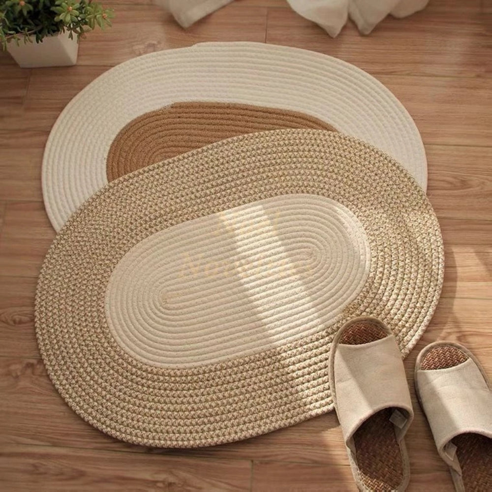 Bohemian Braided Hemp Oval Area Rug for Living Room & Bedroom Decor