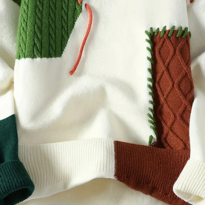 Hommes Kabelstrick-Patchwork-Pullover | Texturiertes Design et entspannter Schnitt