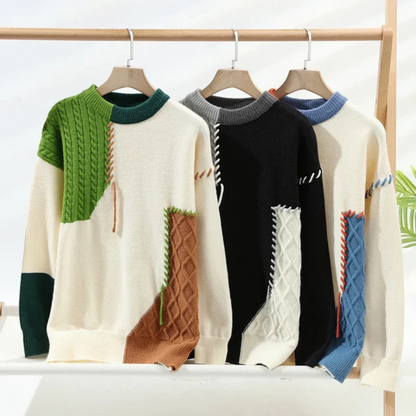 Hommes Kabelstrick-Patchwork-Pullover | Texturiertes Design et entspannter Schnitt